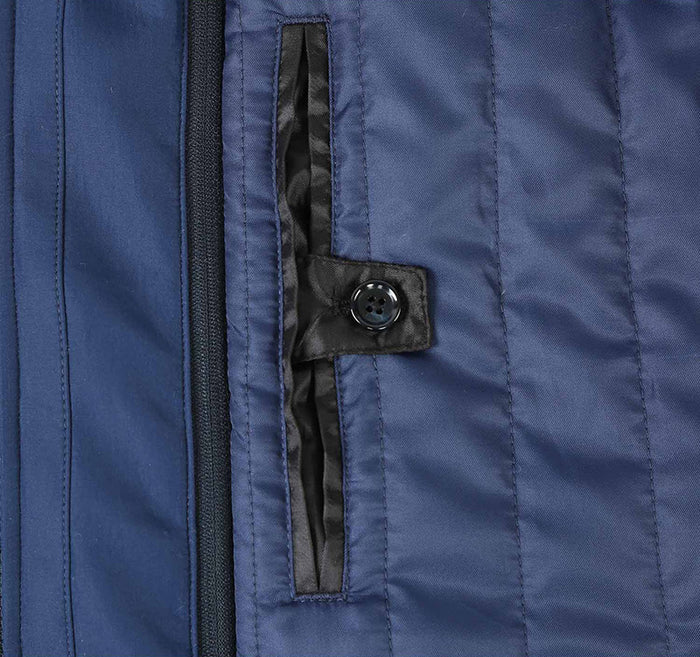 Navy Slim Fit Wool Blend Short Coat with Detachable Full Zipper
