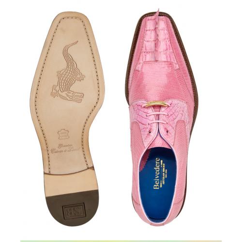 Belvedere Valter Rose Pink Genuine Caiman Crocodile and Lizard Dress Shoes