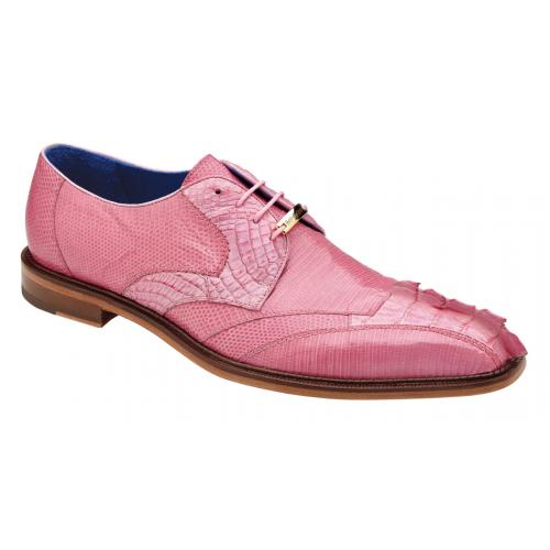 Belvedere Valter Rose Pink Genuine Caiman Crocodile and Lizard Dress Shoes 1 MEN 1480 ROSEPINK-M-06  - from alligatorwarehouse.com