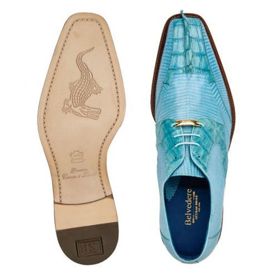 Belvedere Valter Summer Blue Genuine Caiman Crocodile and Lizard Dress Shoes 3 MEN 1480 SUMMERBLUE-M-06  - from alligatorwarehouse.com
