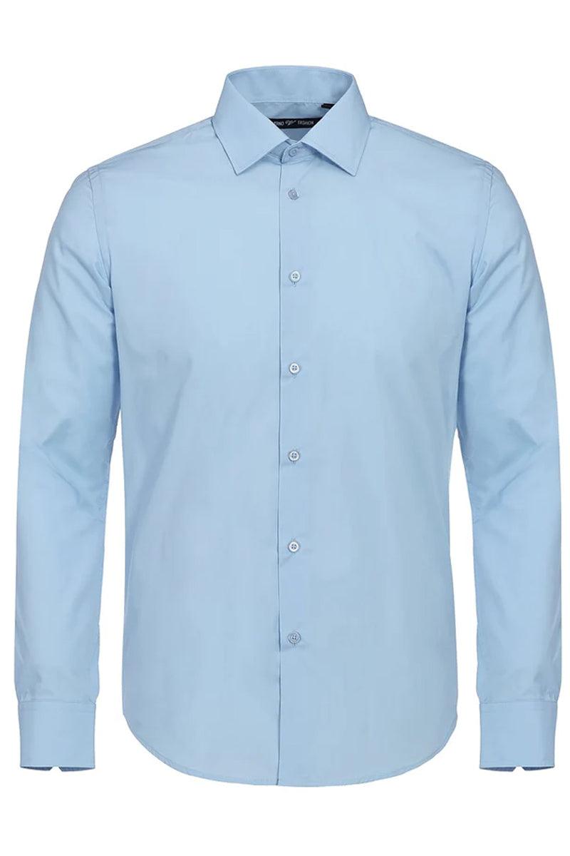 "Verno Men's Classic Fit Sky Blue Dress Shirt w/Spread Collar" - Elegant Mensattire