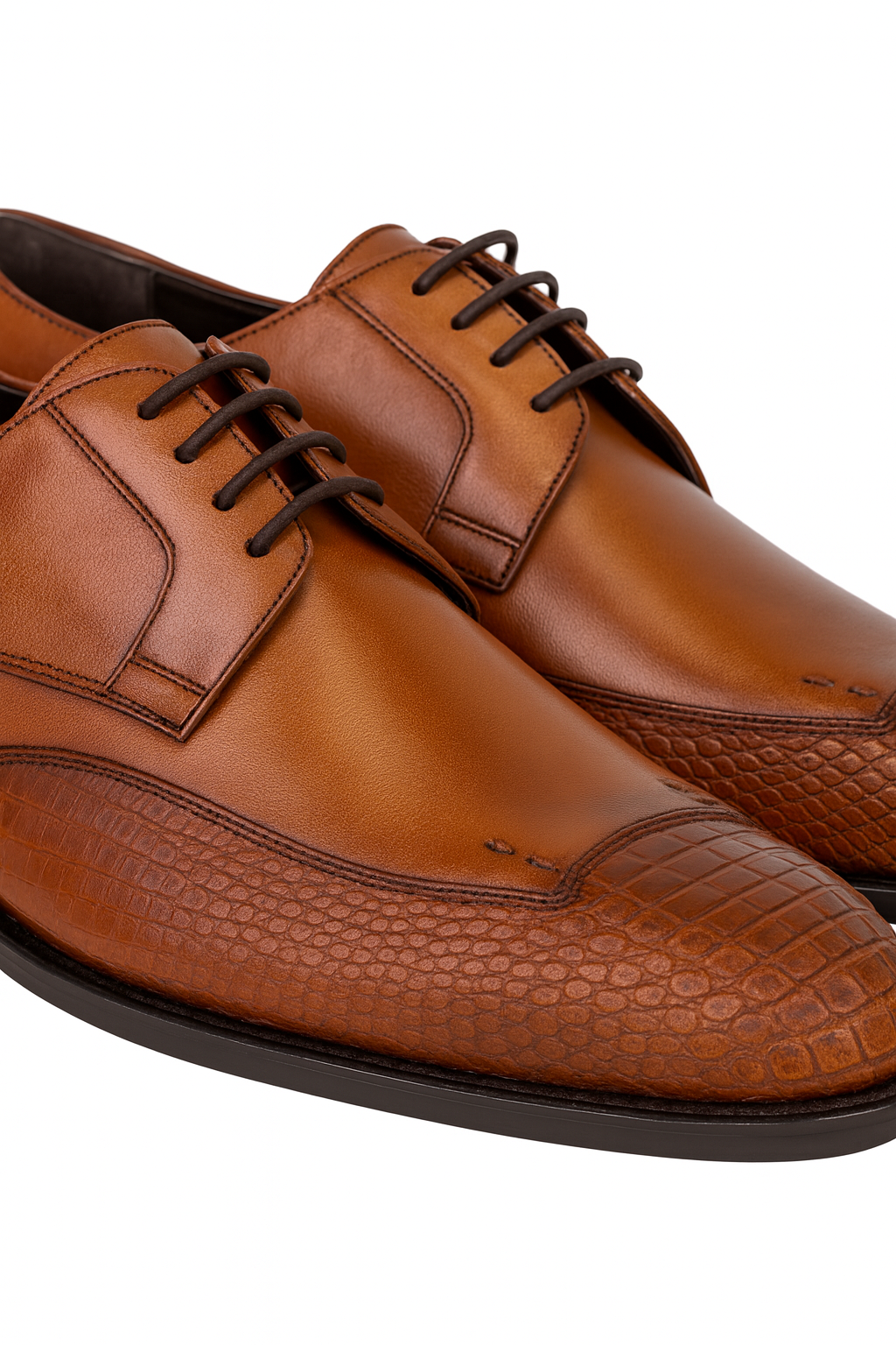 Men's Cognac Full Leather Lining Vestigium Genuine Ostrich Leg Derby Shoes Mens Ostrich Skin Shoes