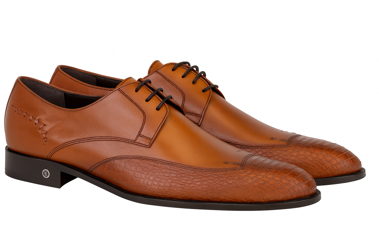 Men's Cognac Full Leather Lining Vestigium Genuine Ostrich Leg Derby Shoes Mens Ostrich Skin Shoes