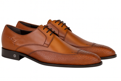 Men's Cognac Full Leather Lining Vestigium Genuine Ostrich Leg Derby Shoes Mens Ostrich Skin Shoes