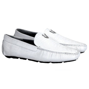 Vestigium Ostrich Leg Driving Loafers White - White Ostrich Leg men's driving loafer