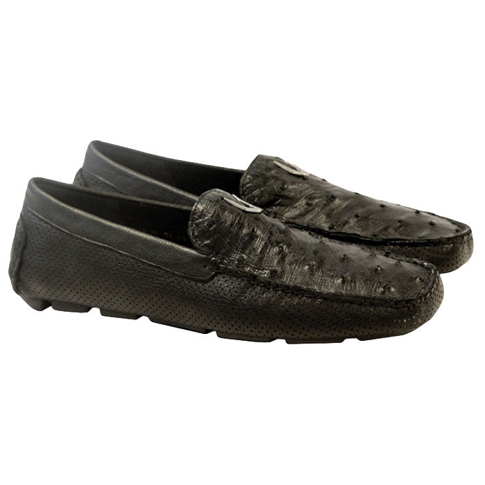 Vestigium Ostrich Driving Loafers Black - Black Ostrich men's driving loafer
