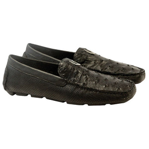 Vestigium Ostrich Driving Loafers Black - Black Ostrich men's driving loafer