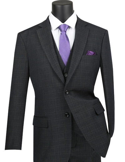 Vinca Collection- Black Glen Plaid Three Piece Suit Regular Fit 1 SO1V2RW-15_BLACK_42R  - from alligatorwarehouse.com