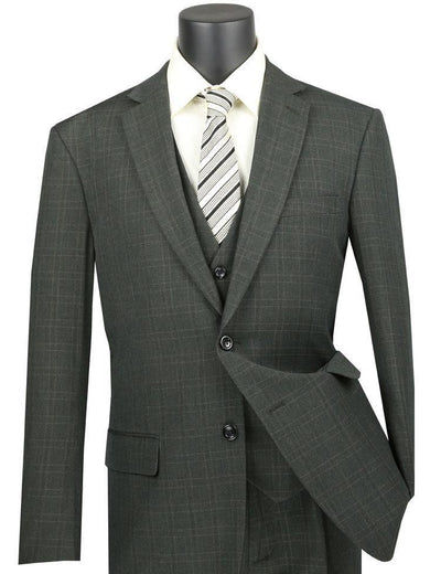 Vinca Collection- Olive Glen Plaid Three Piece Suit Regular Fit 1 SO1V2RW-15_OLIVE_44R  - from alligatorwarehouse.com