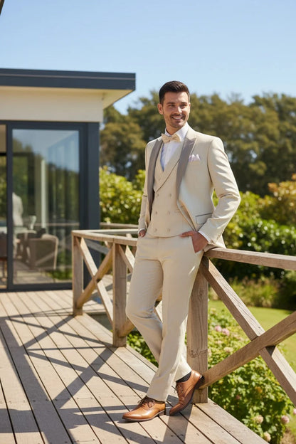 Mens Tan Tuxedo - Beige Suit "Flare" Ecru 1-Button Peak Tuxedo (4-Piece Set)