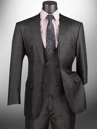 Harlem Nights Suits for Men - Vinci Mens 1920s Plaid 3 Piece Suit Black Fashion Vest F-V2RW7