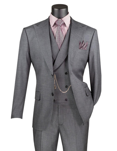 Harlem Nights Suits for Men - Vinci Mens Charcoal 3 Piece Suit Fancy Vest Big Lapel Modern Fit MV2K-2