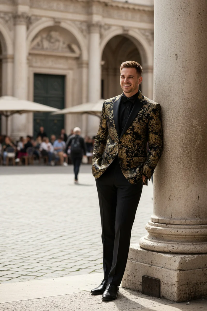 Posh Paisley Velvet Black and Gold Tuxedo Jacket