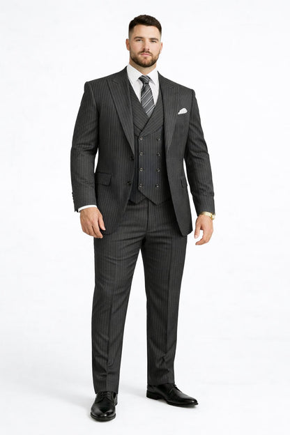 Mens Gangster Pinstripe 2 Button Double Breasted Vest Grey Suit