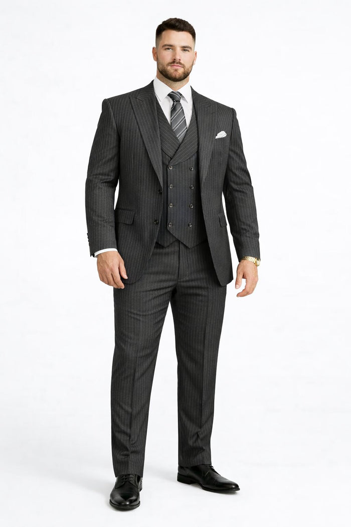 Mens Gangster Pinstripe 2 Button Double Breasted Vest Grey Suit