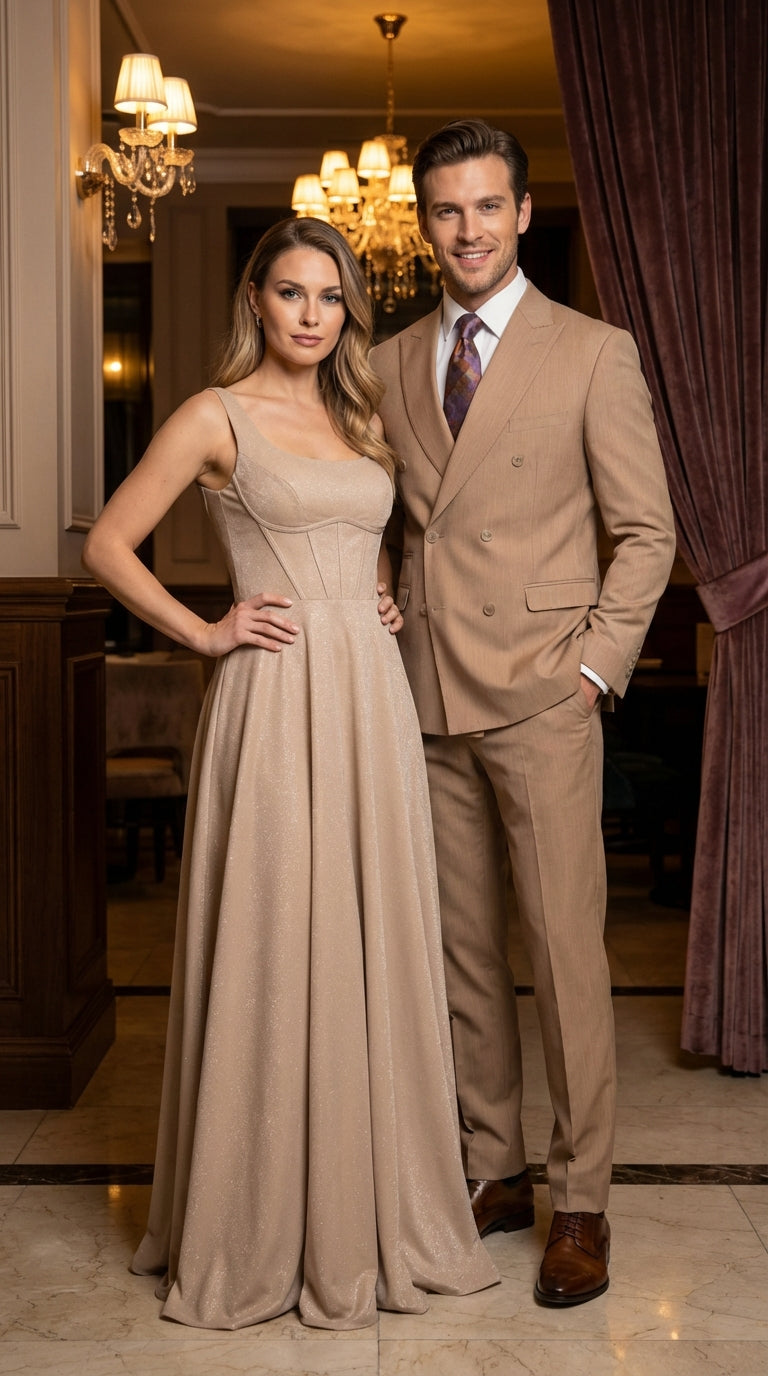 Vitali Tan Double Breasted Suit – Men’s 2 Piece Formal Suit for Wedding, Business and Special Events khaki beige color