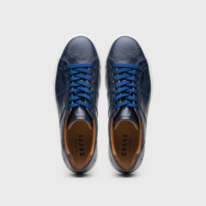 Zelli Vivo Tumbled Calfskin Sneakers in Navy with Contrast Soles