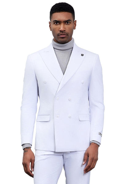 Men's Designer Stacy Adams Classic Double Breasted Suit in White 1 SMD282H1-08-34R  - from alligatorwarehouse.com