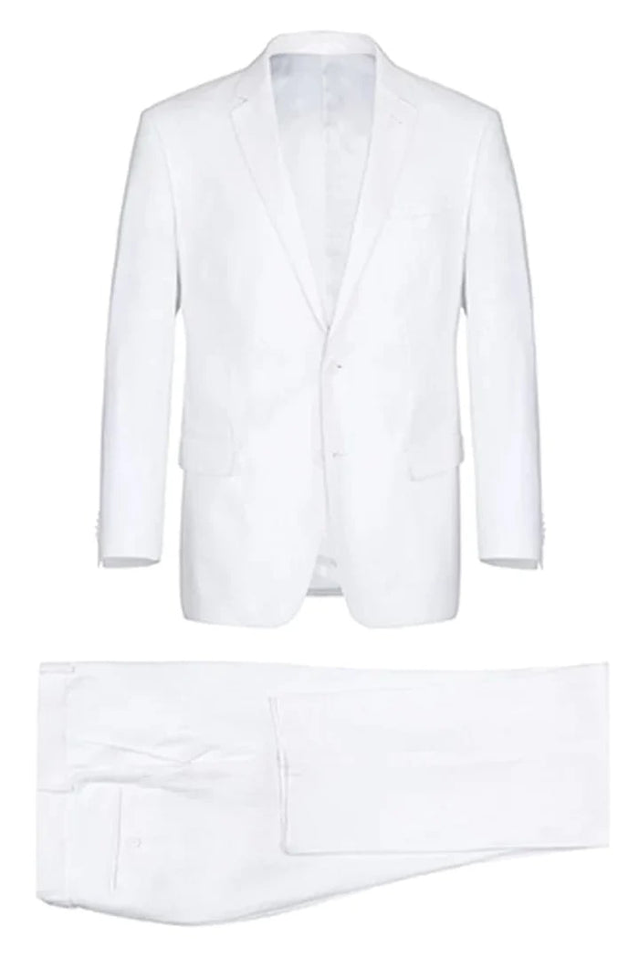Mens Basic Two Button Classic Fit Linen Summer Suit in White