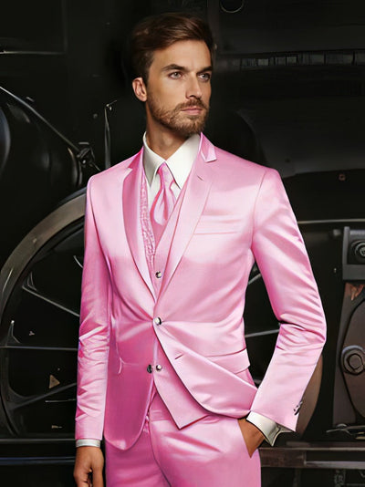 Mens Shiny Blazer - Light Pink Sateen Vested Suit 1 XXXXXL-5XL-JA61668  - from alligatorwarehouse.com