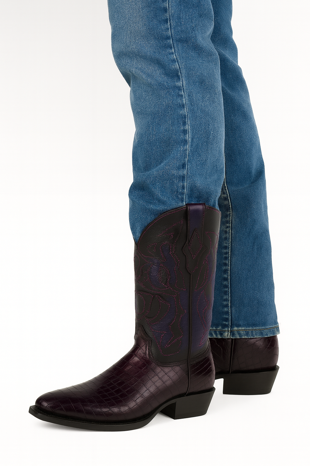 Men's King Exotic Snip Toe Eel Boots Handcrafted Burnished Purple (494RD0866) 8   - from alligatorwarehouse.com
