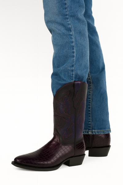 Men's King Exotic Snip Toe Eel Boots Handcrafted Burnished Purple (494RD0866) 8   - from alligatorwarehouse.com