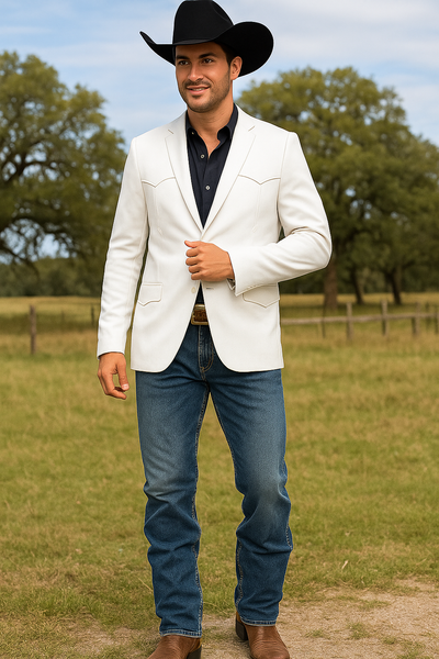 Western Blazer - Saco Para Hombre - Mens Double Button Western White Blazer 3   - from alligatorwarehouse.com