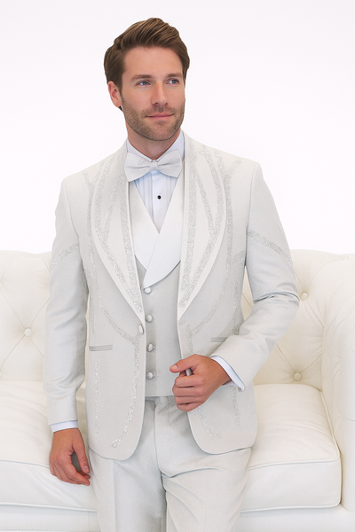 Italian Wool 3-Piece Modern Fit White Tuxedo 1   - from alligatorwarehouse.com