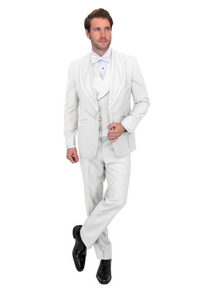 Italian Wool 3-Piece Modern Fit White Tuxedo 8   - from alligatorwarehouse.com