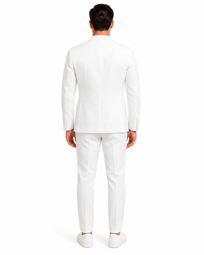 White Linen Suit For Summer - Collarless Blazer and Pants Collarless Lapel - No Lapel Casual!