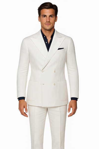 Linen Suit - Mens Summer Suits in White - Beach  Wedding 4 Button