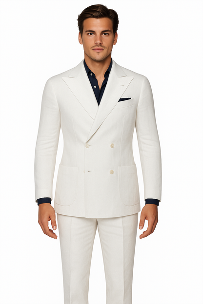 Linen Suit - Mens Summer Suits in White - Beach  Wedding 4 Button