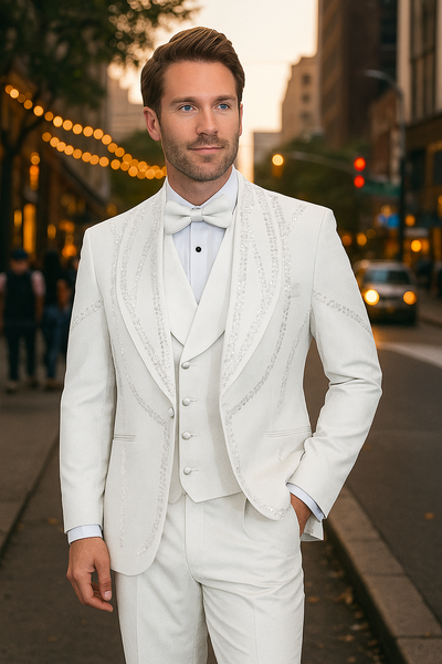 Italian Wool 3-Piece Modern Fit White Tuxedo 3   - from alligatorwarehouse.com
