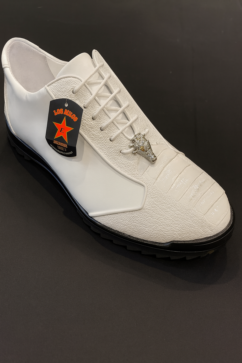 Los Altos White Ostrich Leg Lace Up Sneakers