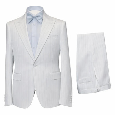 Mens Satin-Finish Pinstripe - Shiny Metallic Stripe Peak Lapel in Color White - Modern Fit By Rossiman