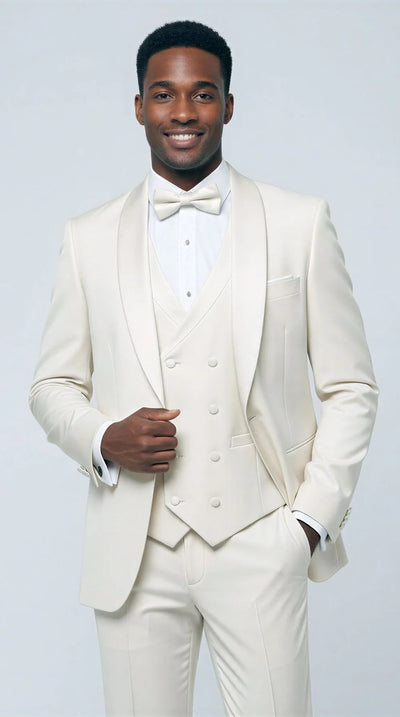 Ivory Modern Shawl Lapel Tuxedo Set – Wedding & Prom