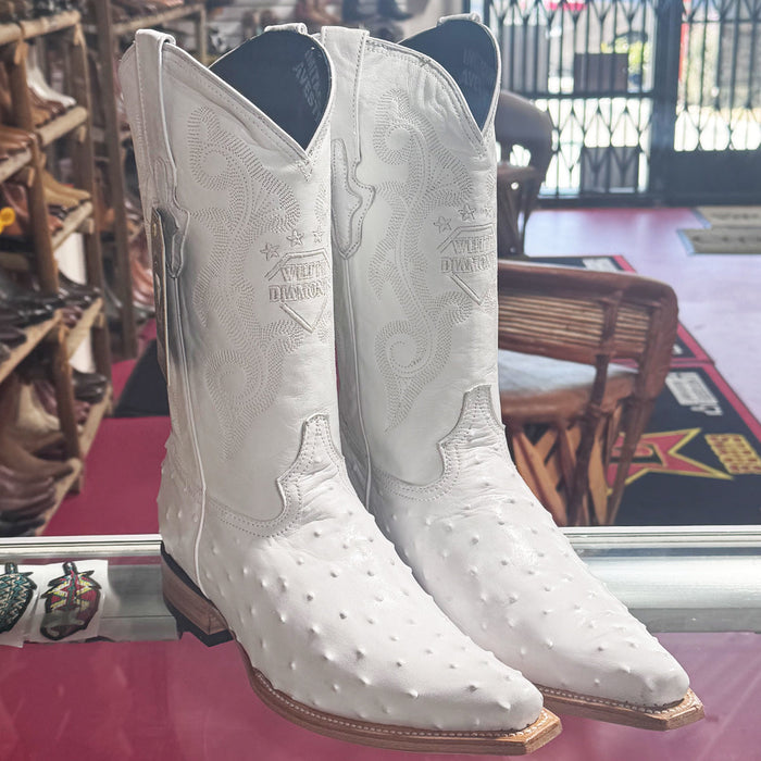 White Ostrich Print Western Boots Pointy Toe Pointed Toe