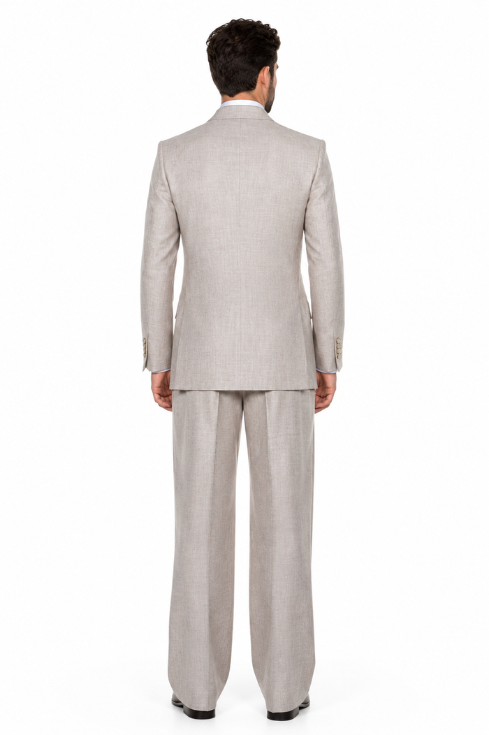 Suits With Baggy Pleated Pants - Wide Leg Pants 100% Wool - Classic Fit in  Light Brown Color by Rossiman