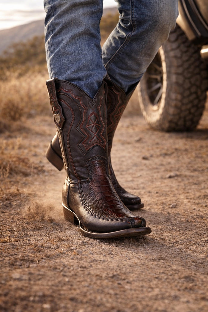 Men's Wild West Ostrich Leg with Deer Dubai Toe Boots 279F05