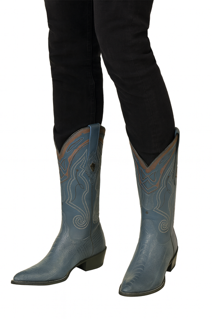 Blue Ostrich Cowboy Boots J-Toe