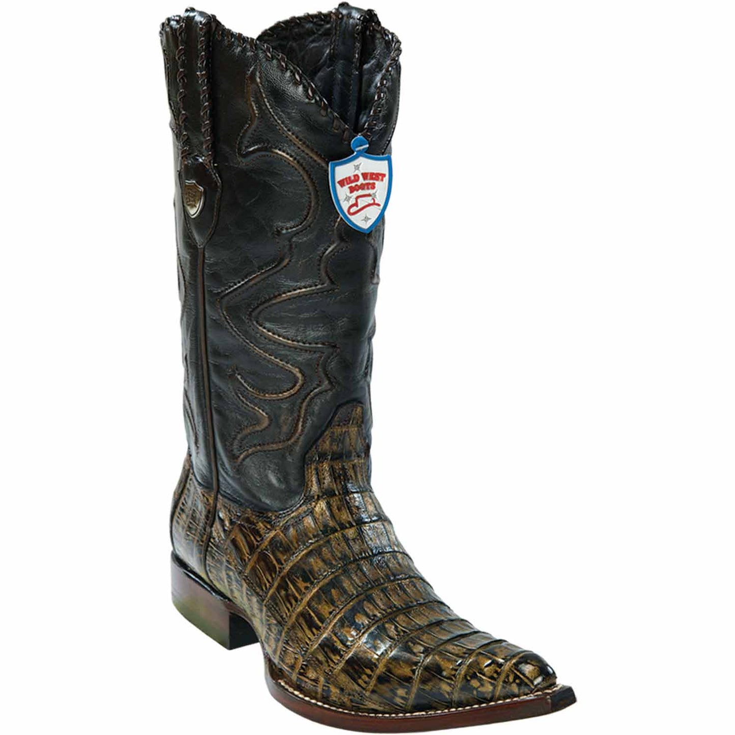 Men’s Wild West Brown Caiman Belly Skin 3X Toe Cowboy Boots, Exotic Western Dress Boots 29582-B