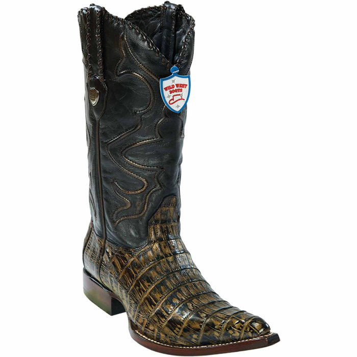 Men’s Wild West Brown Caiman Belly Skin 3X Toe Cowboy Boots, Exotic Western Dress Boots 29582-B