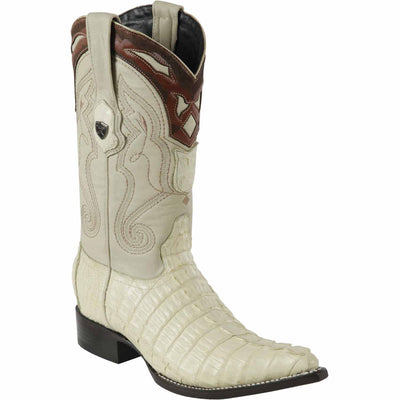 Yellow Gold Men's Wild West Caiman Tail Skin 3X Toe Boots 29501-A 3 2950102-060  - from alligatorwarehouse.com