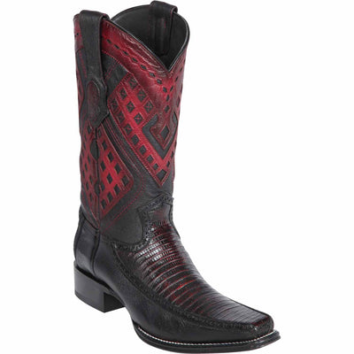 Men's Wild West Teju Lizard with Deer Skin Square Toe Boot 276F0718 1 276F0718-060  - from alligatorwarehouse.com