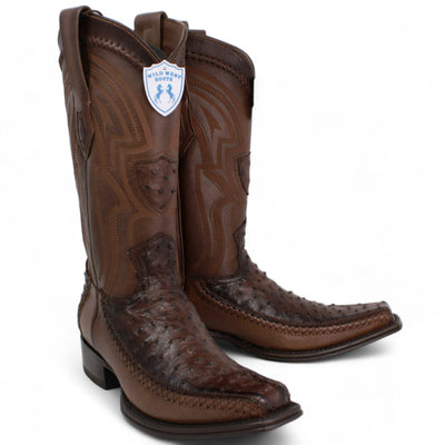 Men's Wild West Ostrich with Deer Skin Square Toe Boots 277LF03 7 277LF0305-060  - from alligatorwarehouse.com