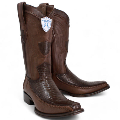 Men's Wild West Teju Lizard with Deer Skin Square Toe Boots 277LF07 6 277LF0705-060  - from alligatorwarehouse.com