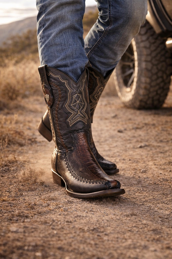 Men's Wild West Ostrich Leg with Deer Dubai Toe Boots 279F05