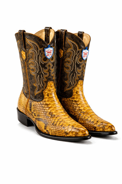 Men's Wild West Python Skin Yellow Gold J Toe Boots 29957