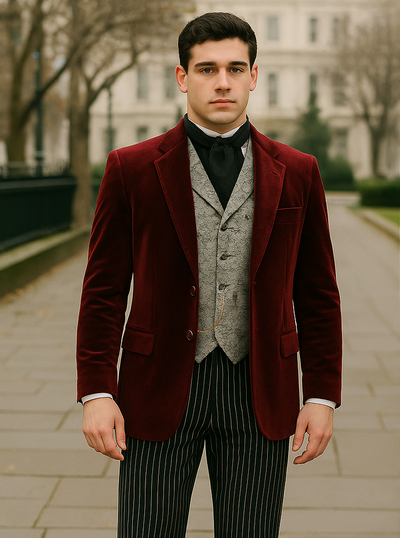 Wine Velvet Roderick Smoking Jacket – Luxurious Mens Wear 1   - from alligatorwarehouse.com