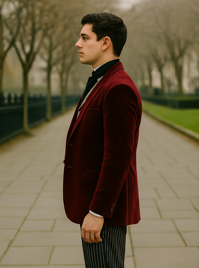 Wine Velvet Roderick Smoking Jacket – Luxurious Mens Wear 3   - from alligatorwarehouse.com